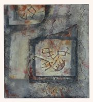 Zeichenfremd, 55,5 x 61, 2011, Mischtechnik auf Baumwolle