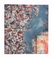 Das Runde, das Eckige, Mischtechnik auf Baumwolle, 55 x 62 cm